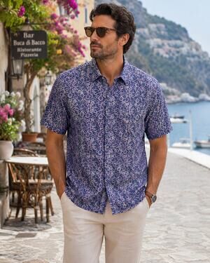 Julian & Mark Blue Floral Button Up Shirt Mens Large Casual Short Sleeve Camp
